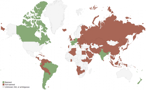 World map showing status by country of conversion ban legislation
